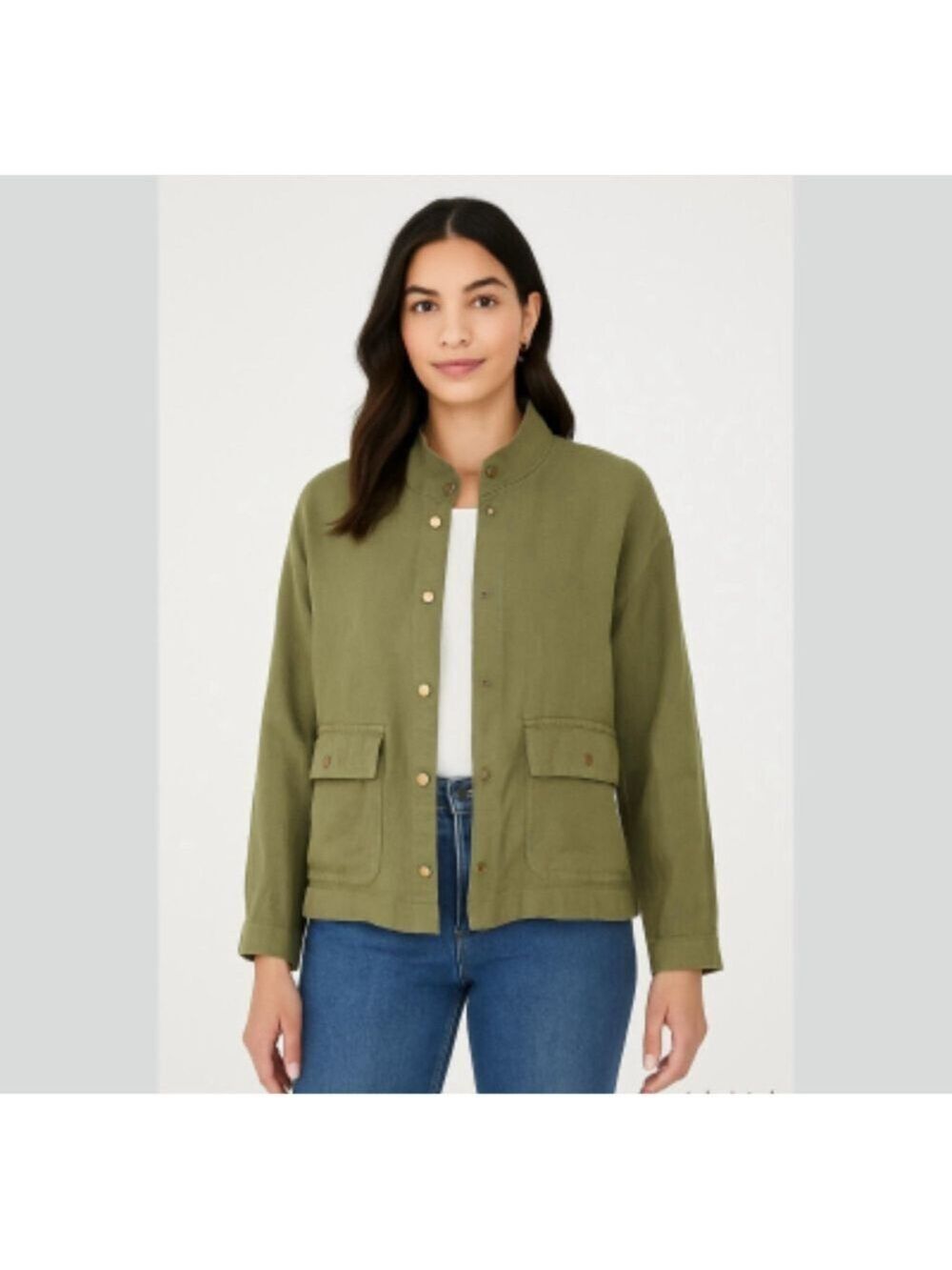 NICOLE Miller Linen Blend Utility Jacket XL Military Green Chore Coat Corpcore